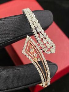 Pave 3,20 Cts Ronde Marquise Poire Forme Diamants Bangle Bracelet En 585 14K Or
