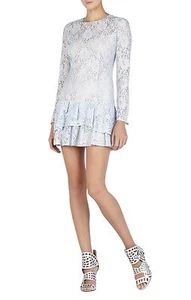 NUEVO VESTIDO DE ENCAJE CON VOLANTES ASIMÉTRICOS BCBGMAXAZRIA LYSA MSZ68C56/M808W TALLA 4 - Imagen 1 de 3