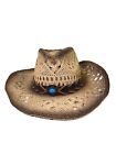 Milani western style cowgirl woven straw hat with turquoise beaded band