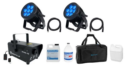 (2) American DJ 7P HEX IP Outdoor DMX Metal Par Wash Up-Lights+Fogger+Bag+Cables - Image 1 of 4