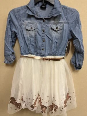 Vestido Tutú Rosa y Violeta Niñas Cinturón con Unicornios Denim Top Niña Talla 10 - ¡NUEVO! Foto 1 de 4