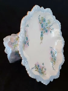 Antique hand painted scalloped porcelain pedestal, artist signed, 6.5 inches  - Picture 1 of 12