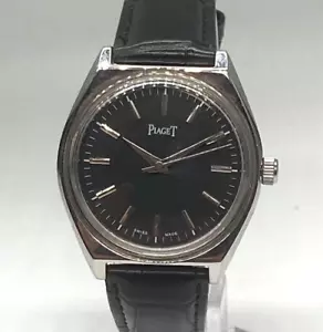 Piaget Manual Winding Watch Antique Vintage Men'S Leather Black dial Used - Picture 1 of 10