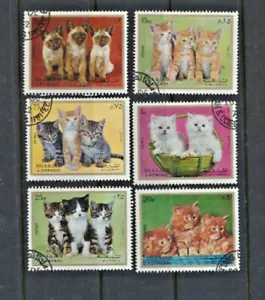 Juego completo de 6 coloridas estampillas de franqueo de Sharjah ligeramente canceladas para gatitos - Imagen 1 de 1