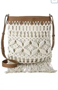INC INTERNATIONAL Macrame crochet boho chic fringe crossbody bag - Picture 1 of 6