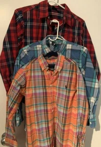 Lot of 3 Kids Long Sleeve Plaid Shirts: Wrangler XL, Gap L (10), Ralph Lauren M - Picture 1 of 12