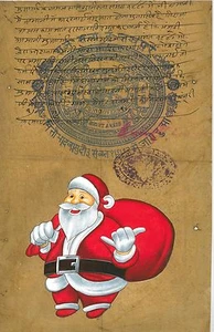 Santa Claus Christmas Gift Art Handmade Indian Miniature Holiday Folk Painting - Picture 1 of 2