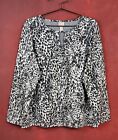 Chico's Long Sleeve Top 2 Black & White Animal Print Knit M or 12 Wear to Work