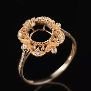Anillo de compromiso semi montaje diamante natural montura ovalado 10x8 mm oro amarillo 14K - Imagen 1 de 5