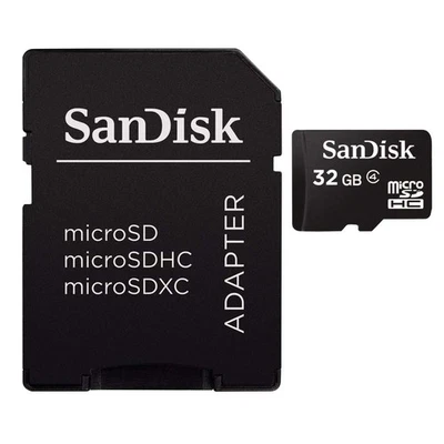 SanDisk 32GB Class 4 MicroSD with microSDHC-SD Adapter, Black - Image 1 of 4