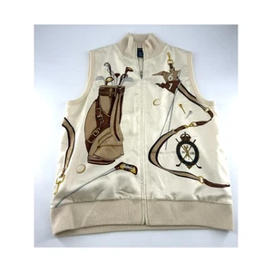 Rare Ralph Lauren Mulberry Silk Cashmere Graphic Golf Print Vest Vintage Medium - Picture 1 of 7
