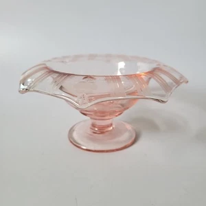 Vintage Pink Depression Glass Etched Rim Pedestal Compote Bowl - Picture 1 of 10