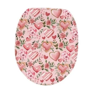 Love Heart Elongated Toilet Seat Cover Rose Oblong Round Toilet Love Heart Rose - Picture 1 of 7