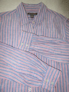 TOMMY BAHAMA Blue stripe woven linen quality l/s shirt blouse top MEDIUM - Picture 1 of 7