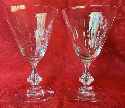 Crystal Water Wine Goblets “Willow” by Duncan Miller Vtg 16oz Set of 2 - Image 1 of 4