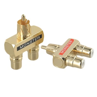 1 Male to 2 Female For RCA Audio Y Connector Adapter Set with Gold Finish - Image 1 of 4