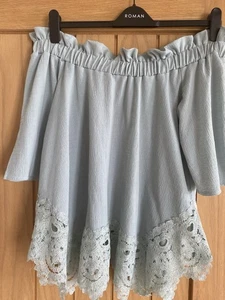 River Island Lace Edged Green Bardot Top 14 - Picture 1 of 4