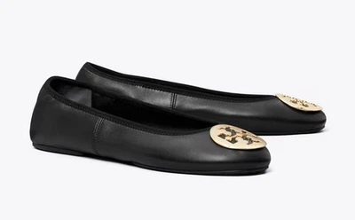 Pisos de ballet Tory Burch Reva. Perfecto negro/dorado. Talla #9. Estilo #177201 Foto 1 de 3