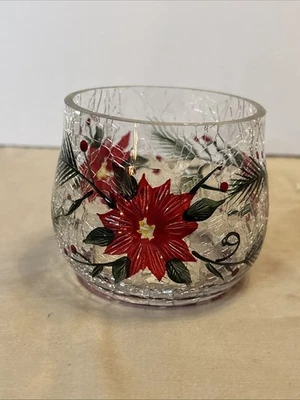 Yankee Candle Co Poinsettia Crackled Glass Votive Candle Holder - Image 1 of 4