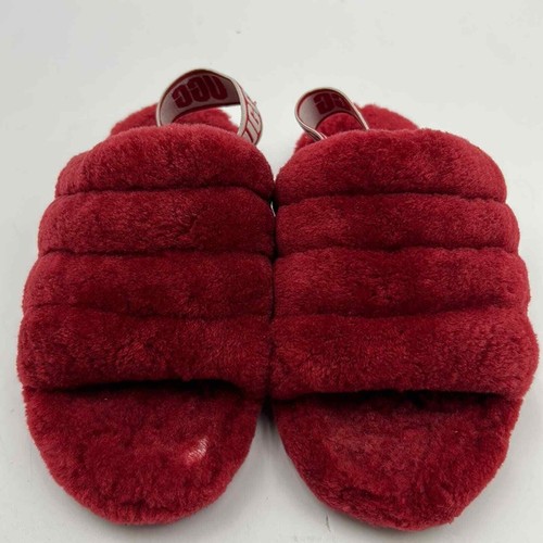 PANTOFOLE SLIO ON UGG FLUFF YEAH PELLE DI PECORA TAGLIA 1 ROSSE