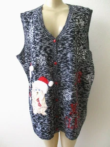 Holiday Time Black Cats Vest Sleeveless Plus Size 3XL Embellished NWT - Picture 1 of 6