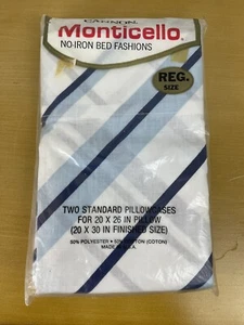 Vintage NEW 2 Standard Cannon Monticello muslin pillowcases Blue stripe NOS - Picture 1 of 7