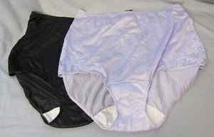 Shadowline 100% Shiny Nylon and Lace Brief Panty 2pr NWOT Size 7 Black and Lilac - Picture 1 of 9