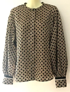 Richard Allen x H&M Geometric Blouse Size 14 Black, Caramel, Cream Puff Sleeve - Picture 1 of 6
