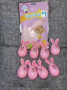 8er Set rosa lächelnder Hase Kunststoff Ostereier & Ostern Färbung Spielpaket - Bild 1 von 4
