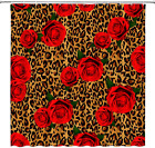 Leopard Flower Shower Curtain Red Rose Flower Mix Safari Animal Big Cat Leopard 