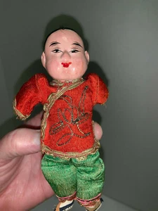 SELTENE antike chinesische Junge Puppe HANDBEMALT SACKLEINEN KÖRPER GEFÜLLT MIT SÄGEMEHL - Bild 1 von 11