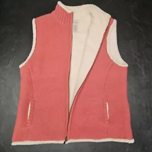 LL Bean Knitted Lined Vest Womens Lambs wool SHERPA L.L BEAN pink - Picture 1 of 9