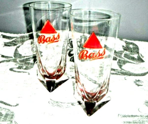 Bass Ale 7" Tall Beer Tumblers w/Red Base (Pair) VG Condition w/Triangled Bottom - Picture 1 of 5