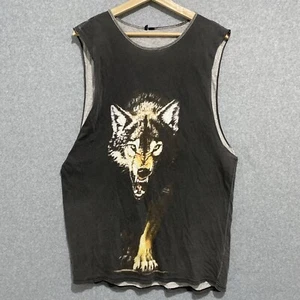 STUSSY Sleeveless Shirt Mens Size M Medium Relaxd Fit Grey w Wolf Graphic Cotton - Picture 1 of 10