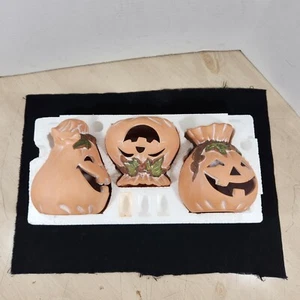 Vintage 3 Halloween Pumpkin Jack O'Lantern Ceramic Mini Tea Candle Holder 6"-4" - Picture 1 of 12