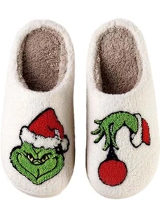 Christmas Slippers, GRINCH Slippers, Merry Grinchmas Embroidered Slippers, Women - Picture 1 of 5