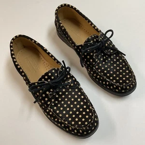 Sebago Docksides Womens 10M Black Polka Dot Calf Hair Loafers Deck Shoe Moccasin - Picture 1 of 13
