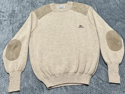 Suéter Cuello Redondo Burberrys of London Vintage Años 90 Beige Crema Lana/Cuero XL Foto 1 de 4