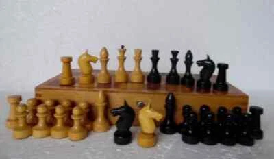 Vintage Soviet Russian Wooden Chess Set Folding Board 30х30cm # 86 - Image 1 of 4