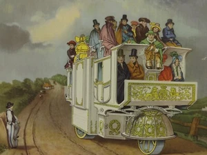 Impresión litográfica vintage Steam Coach Dr Church James Haworth Transport History - Imagen 1 de 10