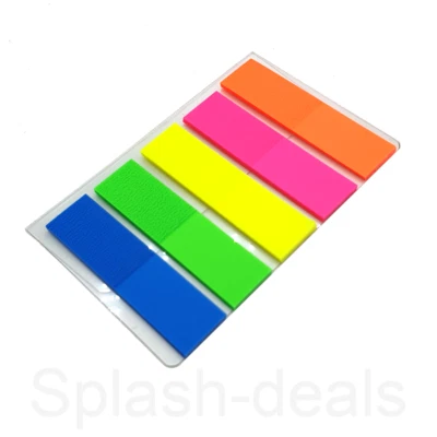 125 x Sticky Adhesive Index Tabs - Post Highlighter Flags - Neon Page Book Mark