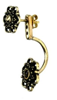 Brass Studs Antique Golden Ear Jacket Flowers Turquoise Onyx Double Studs - Image 1 of 4