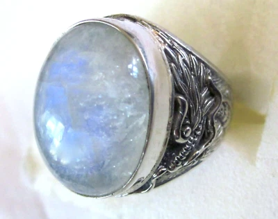 Rainbow Moonstone Dragon Ring / size 7 / 925 Sterling Silver / 13ct, 12.4g - Image 1 of 4