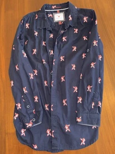 Denim & Flower Santa Dab Button Up Shirt, Navy/Red. Kids 13/14. EUC - Picture 1 of 5