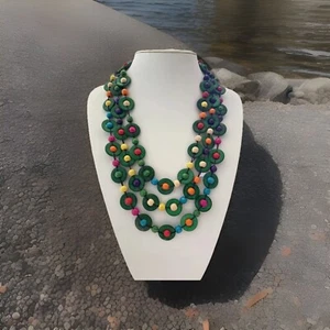 Damenkette Statement Halskette Grün Bunt Lagenlook Holzkette Modeschmuck Bohemia - Bild 1 von 6