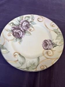 222 Fifth Shiraz Dinner Plates 10.625" Inch Purple Roses Vine Stoneware - Picture 1 of 2