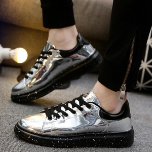 Us Mens Lace Up Casual Shoes Sequins Patent Leather Round Toe Shoes Fashion Size