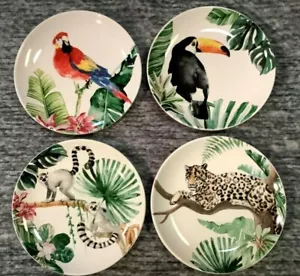 Pier 1 Importaciones Placas Ensalada Selva Tropical Juego de 4 Tucán Leopardo Raro Nuevo Con Etiquetas - Imagen 1 de 11