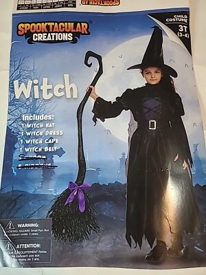 Disfraz de bruja infantil, talla 3/4, vestido, sombrero, capa, cinturón. Spooktacular Creations. Foto 1 de 4