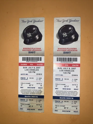 Yankees Angels Unused Season Ticket July 8 2007 Arod HR 30 - Matsui Hr Wang Win Cover